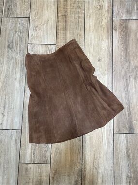 Eileen Fisher Brown Italian Suede Midi A-Line Skirt